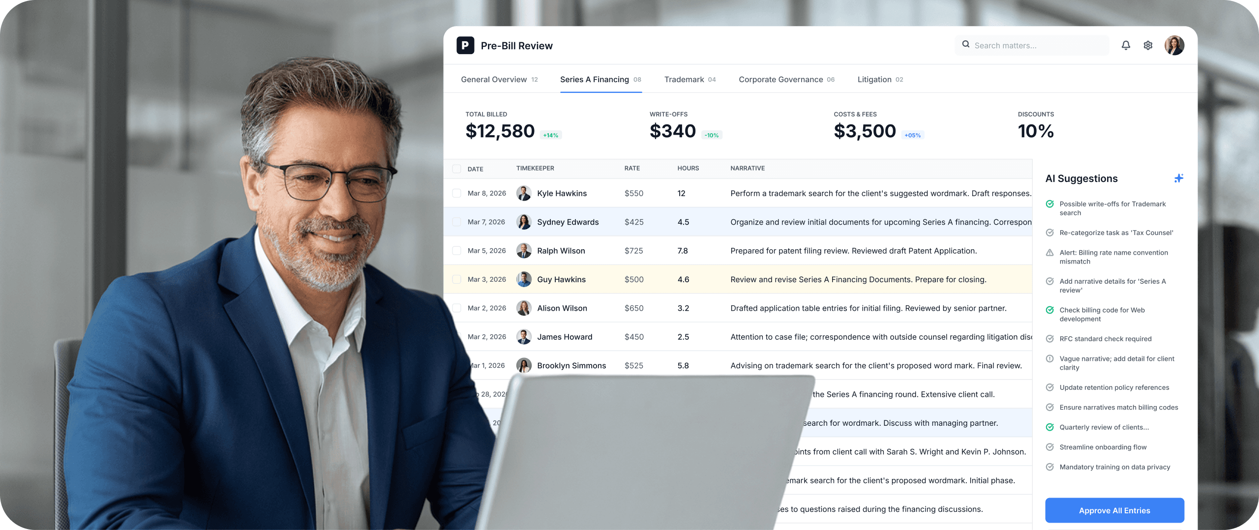 PointOne pre-bill review with AI suggestions