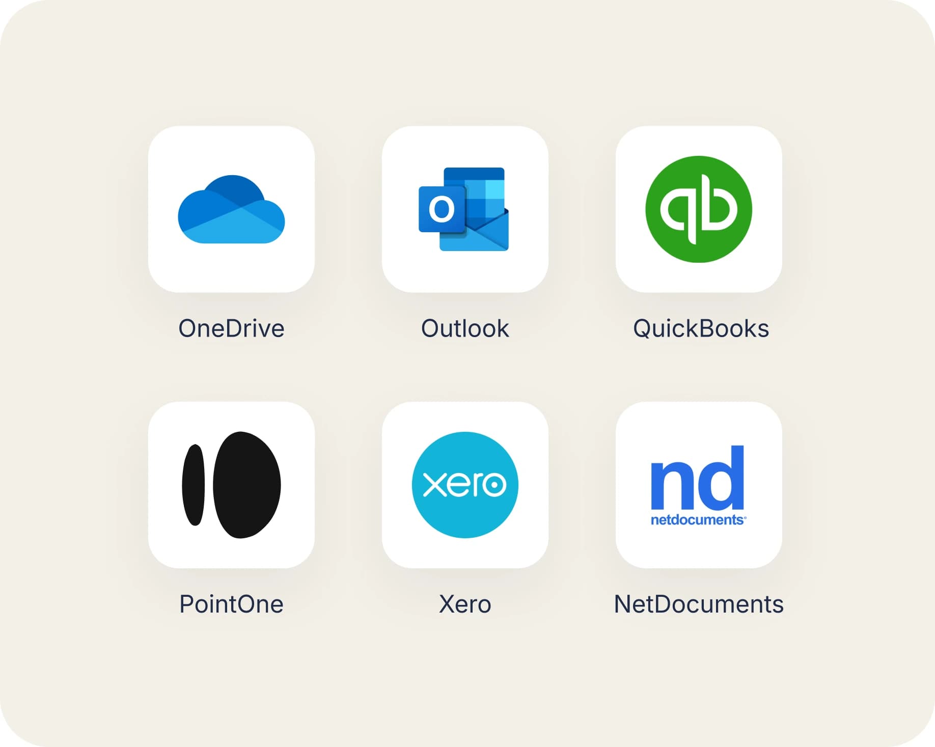 PointOne integrates with OneDrive, Outlook, QuickBooks, Xero and NetDocuments