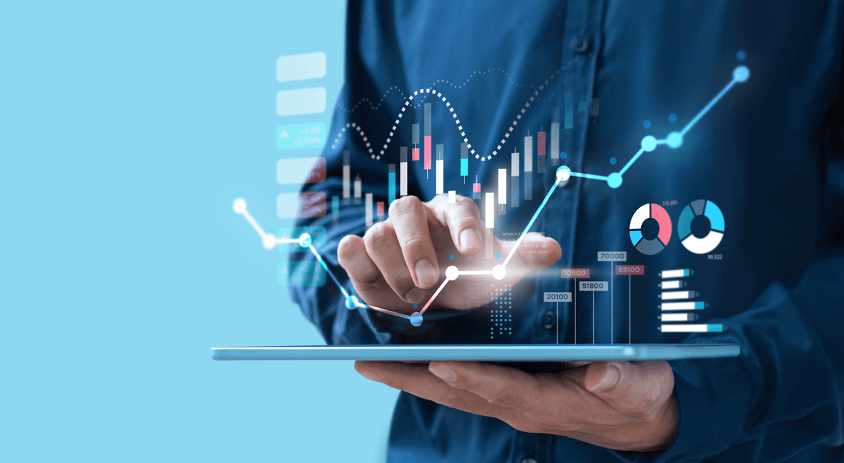 person using tablet to look at billing chart